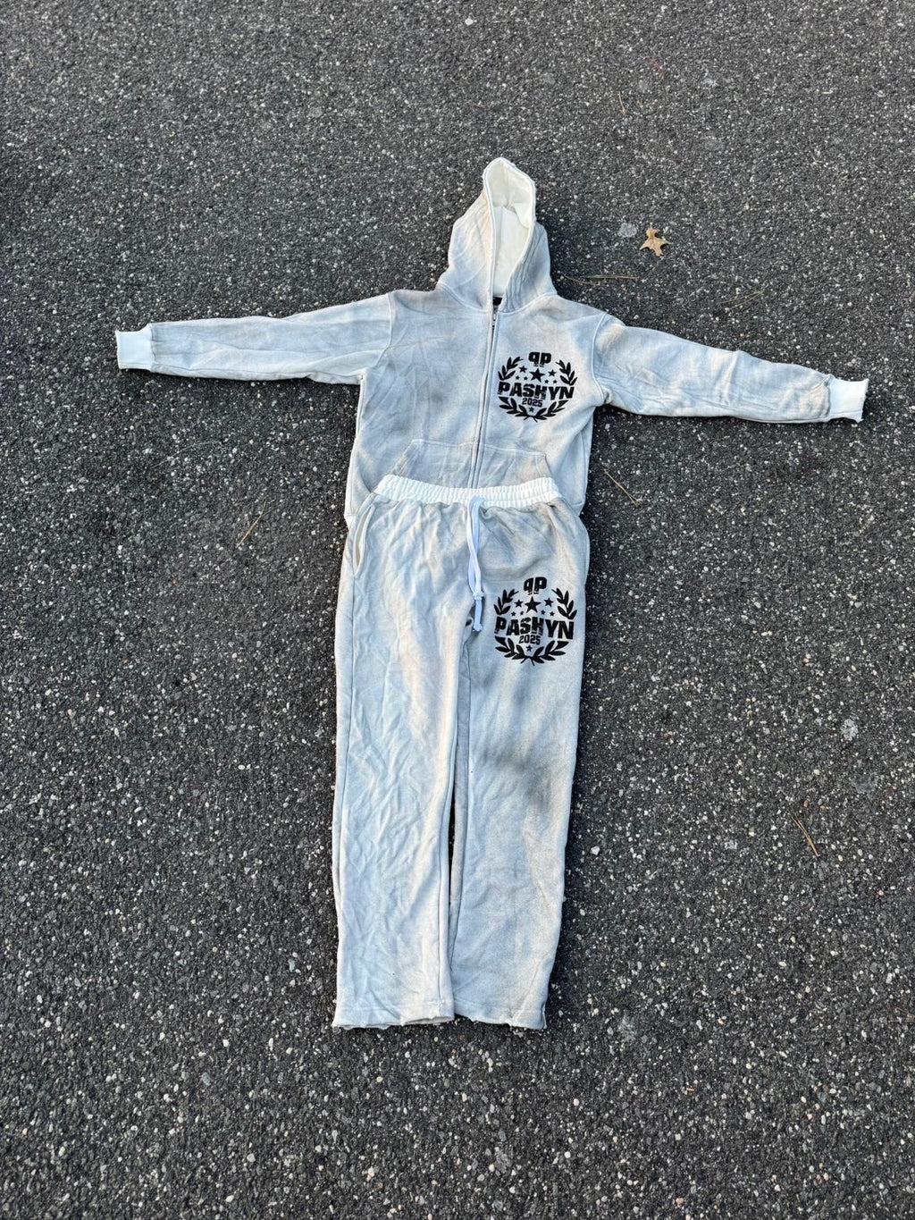 Pashyn’s, dirty washed white tracksuit